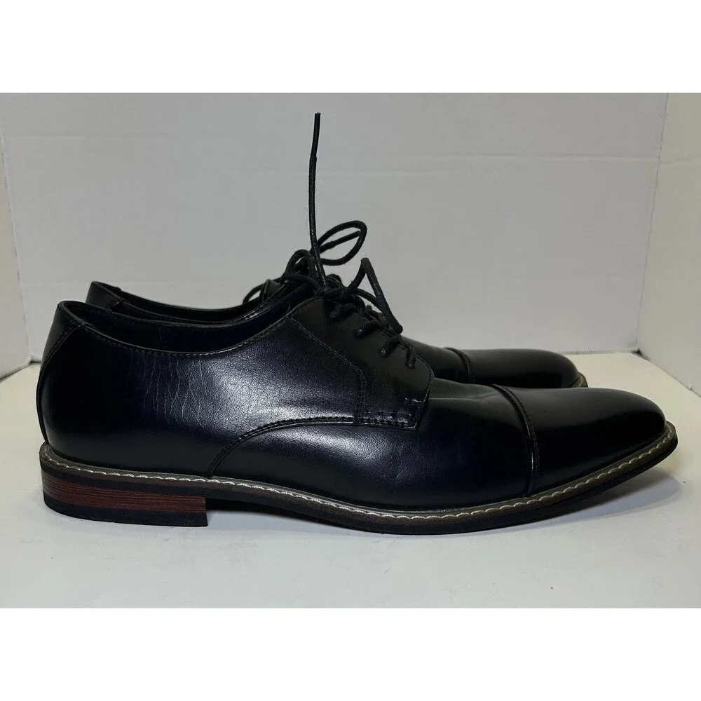 MOFRI Dress Shoes Men's Size 11 Black Faux Leather Cap Toe Lace Up OTCANDY18